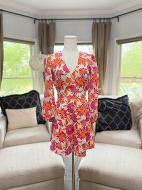 Sugarlips Floral Wrap Mini Romper - Pink & Orange